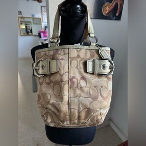 Authentic Gold/Tan Metallic Coach Mini Bucket Bag